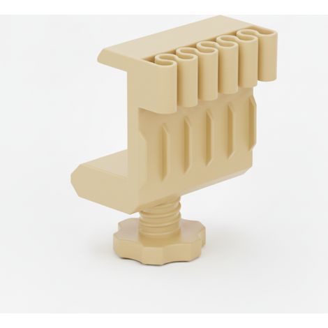 Organizador de cables de escritorio color beige con pinza.