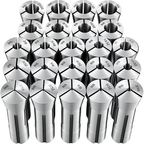 VEVOR Set Pinze di Serraggio 23 pezzi ER8 1/16-3/4 pollici per Fresatrice Utensili Trapani a Colonna, Mandrino per Tornio, TIR 0,0008 pollici, Fresatura, Incisione, Acciaio Legato 45, con Custodia (1/5)