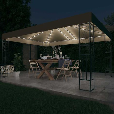 vidaXL Tonnelle avec guirlande lumineuse à LED 3x4 m Taupe Tissu (1/5)