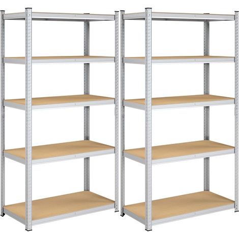 Songmics – Lot de 2 étagères métalliques 200 x 100 x 50 cm – Charge 120 kg/niveau – Cadre en acier renforcé – Dispositif anti-basculement inclus