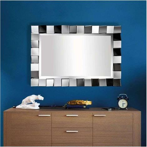 Espejo moderno rectangular en acabado color plata 60cm(ancho) 89.6cm(altura) 4.5cm(fondo) (1/2)
