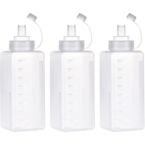 3 Pcs Bouteille à Condiments, Transparent Bouteille de Sauce, Large Bouche Presser Les Bouteilles, Flacon Souple en Plastique pour la Peinture, la Cuisson, Le Ketchup, l'huile d'olive (800ML) (1/5)
