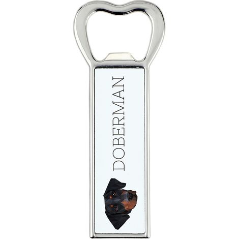 Dobermann, Dobermann: abridor de botellas con foto e inscripción para la cerveza Art-Dog. (1/5)