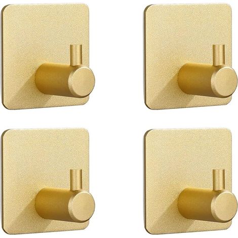 Lot de 4 Crochets Auto-Adhésifs Solides pour Manteaux, Porte, Salle de Bain, Mur, Cuisine - Ventouse (Doré) (1/5)