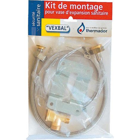 Sanitaire-Distribution – Kit de raccordement pour chauffe-eau électrique – Support mural avec ruban Serflex – Té MMF 3/4" – Flexible 50 cm FF