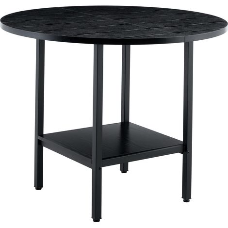 Table ronde moderne avec plateau stratifié noir et cadre métal noir, rangement double, diamètre 100 cm, pour 4-6 personnes (1/5)