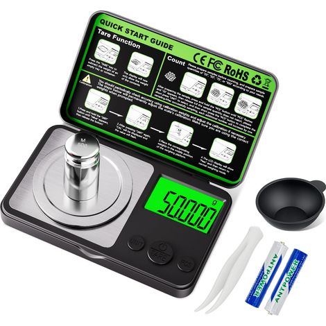 Mini balance milligramme, 50 g/0,001 g, balance numérique de haute précision micro gramme avec poids d'étalonnage pour poudre, médicament, or, gemme (1/5)