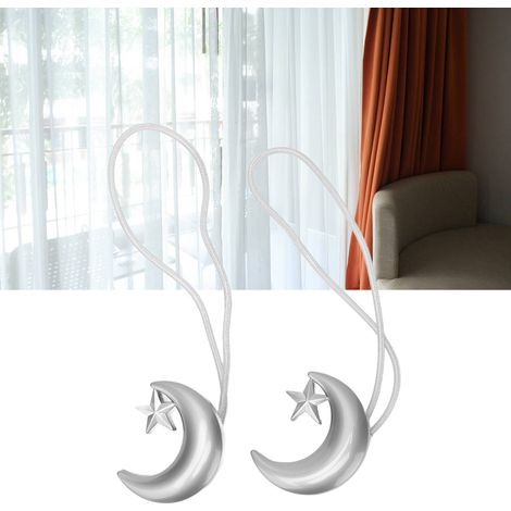 Gardinenhalter, magnetische Stern- und Mondclips, einfache magnetische Gardinenhalter, Fensterdekorationszubehör, 2er-Set, silber. (1/5)