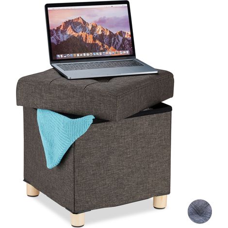 Relaxdays Storage Ottoman, Soft Padding, Quilted, Fabric Cover, Cube Seat, HxWxD: 40 x 38 x 38 cm, Brown (1/5)