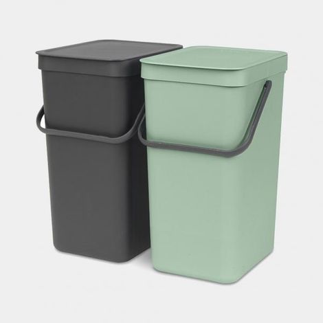 Bidone brabantia 2 scomparti 16 litri verde giada grigio (1/4)