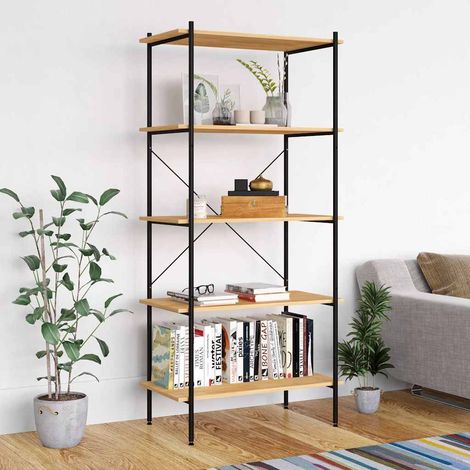 336348 vidaXL 5-Tier Shelving Unit Black and Oak 80x40x163 cm (1/5)