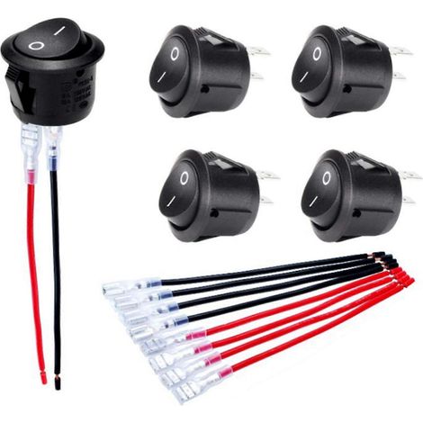 interrupteurs à bascule KCD1 avec fil de 20 mm, SPST, 2 broches rondes, 12 V, pour modification de voiture, camping-car ou bateau, interrupteur marche/arrêt. (1/5)