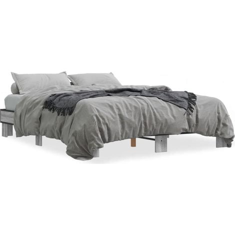 Maison Exclusive - Bettgestell Grau Sonoma 150x200 cm Holzwerksto (1/5)