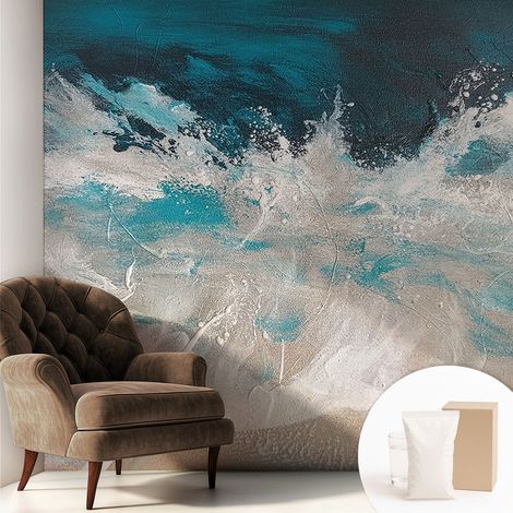 Papier peint intissé mural avec colle pour salon et chambre Décoration murale rapide - Colle incluse gratuite Vagues océaniques 250x250 cm (1/5)
