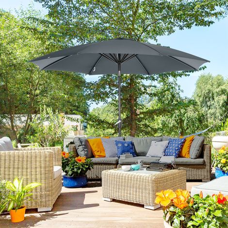 Gartenschirm mit Kurbel und neigbarem Dach für Terrasse und Garten, Ø 300 x 252 cm, Grau