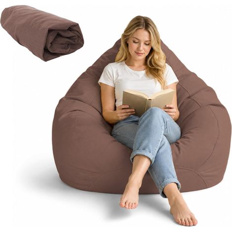 Housse de Pouf XL, Housse Pouf pour Adultes (Housse Seule, sans Rembourrage), avec Poches Latérales, pour Ranger des Peluches, pour Chambre, Bureau, Salon, Terrasse, 100 x 120 cm (Marron) (1/5)