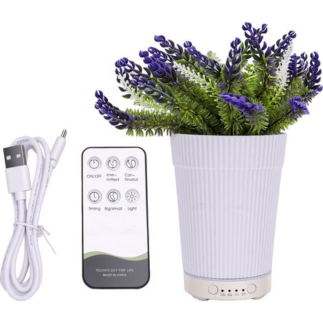 Diffuseur d'huiles essentielles 200 ml à brume fraîche, humidificateur d'aromathérapie, plante artificielle, 4 heures d'autonomie en veille, pour la chambre à coucher et la maison, lavande. (1/5)