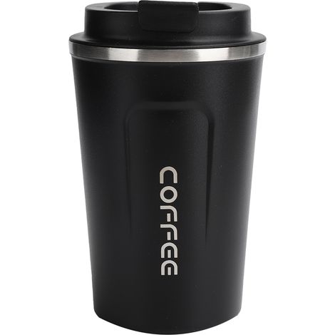 Bouteille thermos 380ml double paroi acier inoxydable anti-fuite gobelet café portable pour voiture (Noir)