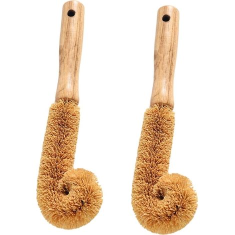 Spazzola multifunzionale per la pulizia realizzata in legno di palma, 23 x 5,5 cm, spazzole per bottiglie d'acqua e biberon, spazzola curva per vino, 2 pezzi, per l'H (1/5)