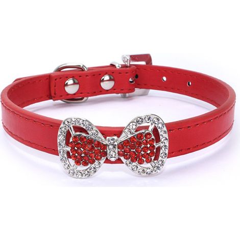 Collier Pour Chien Et Chat - Cuir Pu Avec Strass Réglable - Accessoire De Mariage Et Fête - Taille XS (1/5)