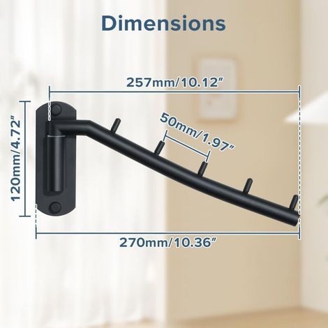 Gancio da parete con 5 ganci, girevole a 180°, in acciaio inossidabile, lunghezza 27 cm, robusto e durevole, ampia gamma di applicazioni, nero. (1/4)