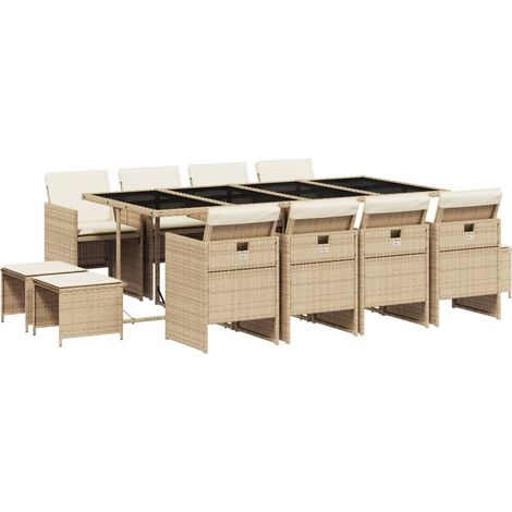 Maison Exclusive - Set da Pranzo da Giardino 13 pz con Cuscini Beige in Polyrattan (1/5)
