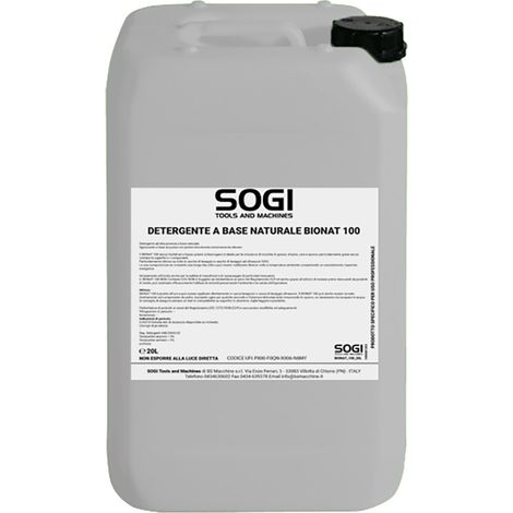 Detergente sgrassante SOGI BIONAT 100 - sostenibile, naturale e potente - per uso manuale o in vasche - tanica da 20 L