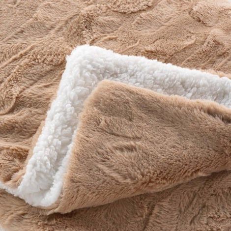 Plaid doux a poil et sherpa 125 x 150 cm Foxy sable (1/4)