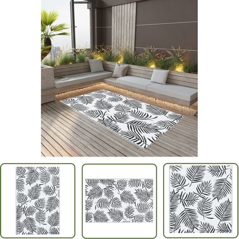 The Living Store Outdoor-Teppich ARAKIL Weiß und Schwarz 160x230 cm PP - Außenbereich Dekoration - Balkon Teppich - Terrassen Teppich - Garten Teppich - Pool Bereich Dekoration (1/5)