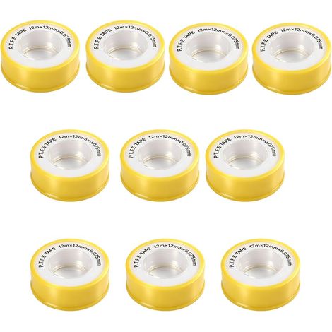 10 Pièces Ruban d’Étanchéité en PTFE 12mm x 12m, Rouleaux de Ruban d'Étanchéité, pour Raccordements, Tuyaux, Chauffage, Baignoire (1/5)