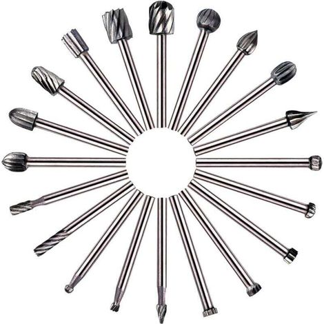 Fraises Rotatives - 20Pcs Embouts de Fraisage HSS Fraise Bois Outil de Routage du Bois avec 3mm Tige pour Dremel/Accessoires Outil Rotatif pour Bricolage Menuiserie, Gravure (1/4)