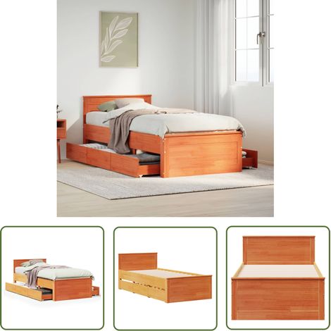 vidaXL Massivholzbett ohne Matratze mit Kopfteil 90x200 cm Wachsbraun (1/5)