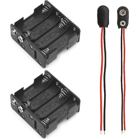 2 pièces Boîtier de support de batterie AA 8 × 1,5 V noir Boîtier en plastique Boîte de stockage de batterie avec câble de connexion de batterie Câble extrémité Fil conducteur (1/5)