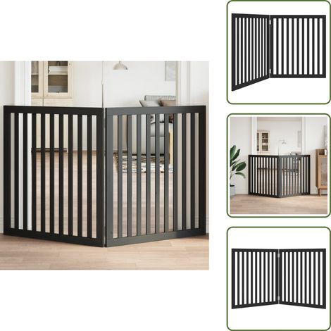 Barrière pour chien pliable 2 panneaux noir bois de peuplier - Barrière Pour Chien - Barrières Pour Chiens - Barrière Pour Animaux De Compagnie - Barrière Pour Chien Pour Escaliers