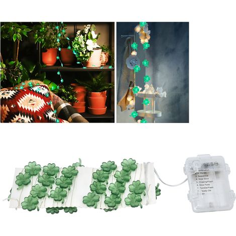 Dekorative Lichterkette mit Glücksklee-Motiv, 40 LEDs, 3 Meter, warmweiß, ideal für Gartenpartys (1/5)