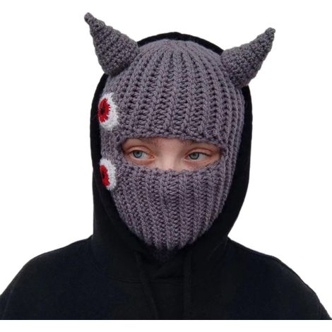 Strickmütze, Gesichtsmaske, Wollmütze, Sturmhaube, für Halloween, dunkelviolettes Muster (1/5)