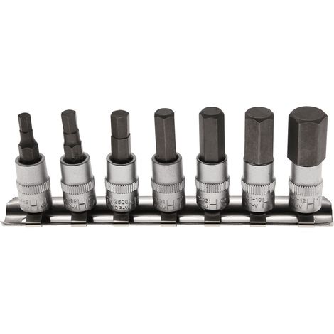 Bgs Technic – Jeu de 7 douilles embouts 6 pans mâles carré 1/4' – Acier chrome vanadium – Tailles 4 à 12 mm – Compatible clés à douille et cliquets