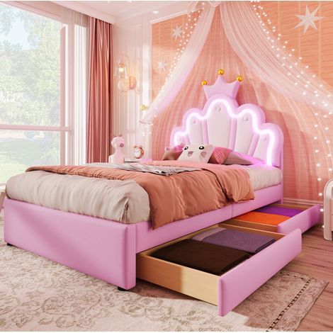 Kinderbett 90x200 cm Mit Verstellbarem Kopfteil Und LED-Beleuchtung (1/5)