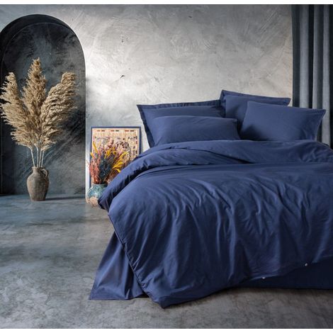 Housse de couette 140x200 AUCUNE Ranforce Bleu foncé 100% coton renforcé (1/4)