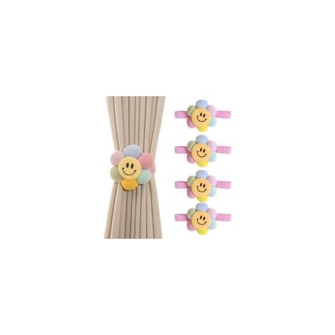 4 Pièces Embrasse pour Rideaux, Colorées Fleur Embrasse Rideau, Élastique Bande Embrasses à Rideaux, Attache Rideaux avec Boucle, Attache Rideau pour La Maison, Le Bureau Décoration-Crezuo