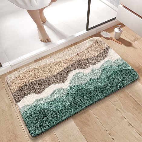 Badematte mit Strandmotiv, rutschfest, ultraweich, waschbar, saugfähig und schnelltrocknend, mit Seestern- und Muschelmuster, geeignet für Duschböden und Küchendekoration.
