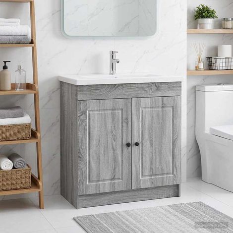 vidaXL Bathroom under Sink Cabinet Grey Sonoma 56 x 37.5 x 81 cm
