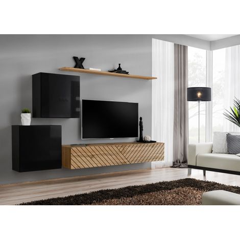 Ensemble de 4 meubles muraux "Switch V " pour TV en bois - Noir et Beige - L 250 x H 150 x P 40 cm - Livraison gratuite