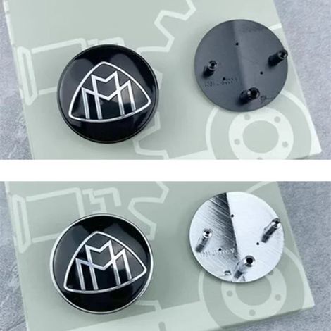 (Maybach, base argentée 38 mm) - Emblème de voiture ABS à 3 broches pour calandre supérieure avant et capot, compatible avec les Mercedes-Benz Classe E/S (logo étoile, blé et pommier). (1/5)