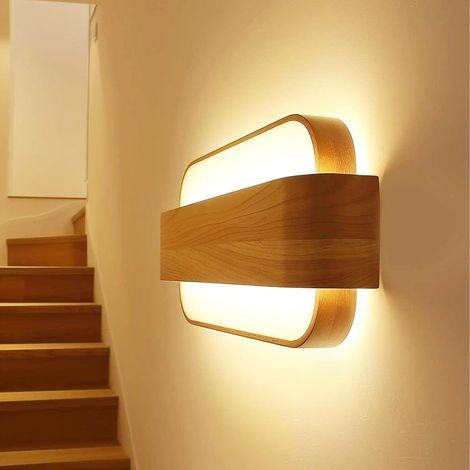 Moderne LED-Wandleuchte aus Holz für den Innenbereich, 13 W, Acryl- und Metallkonstruktion, warmweißes Licht (3000 K) für Schlafzimmer, Flur und Wohnzimmer. (1/5)