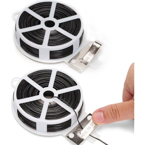 100m Fil de Fer Jardin Noir - Attache Plante Grimpante avec Cutter, Fil Plastifié Soft, Fil Torsadé pour Plantes, Vignes, Arbustes et Fleurs-2x50m (1/5)