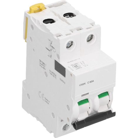 Disjoncteur 2P 63A 400V AC, capacité de rupture 6000A, montage rail DIN pour basse tension (1/5)