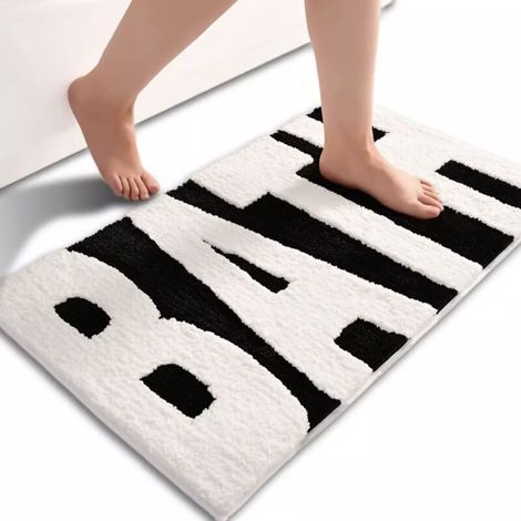 Lntyq Joli tapis de bain noir et blanc, pour baignoire, chambre, douche, toilette Home Decor 20 x 32 pouces