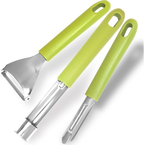Fackelmann Set di Pelaverdura da cucina 3 pezzi, parte funzionale in acciaio inox, pelaverdure ideali per frutta, verdura e tuberi, levatorsoli per mela e pera (1/5)