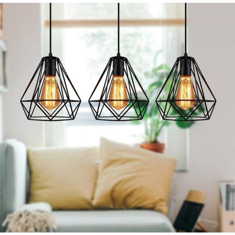 Aqrau 3 x Lustre suspendu emboîté géométrique en forme de branche (plaque longue) style industriel simple (1/5)